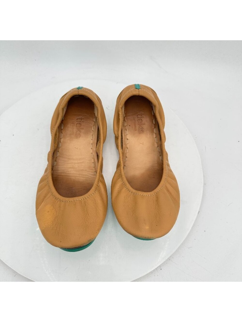 Tieks By Gavrieli Women Size 7 Brown Leather Teal Accents Ballet Women Flat Shoe